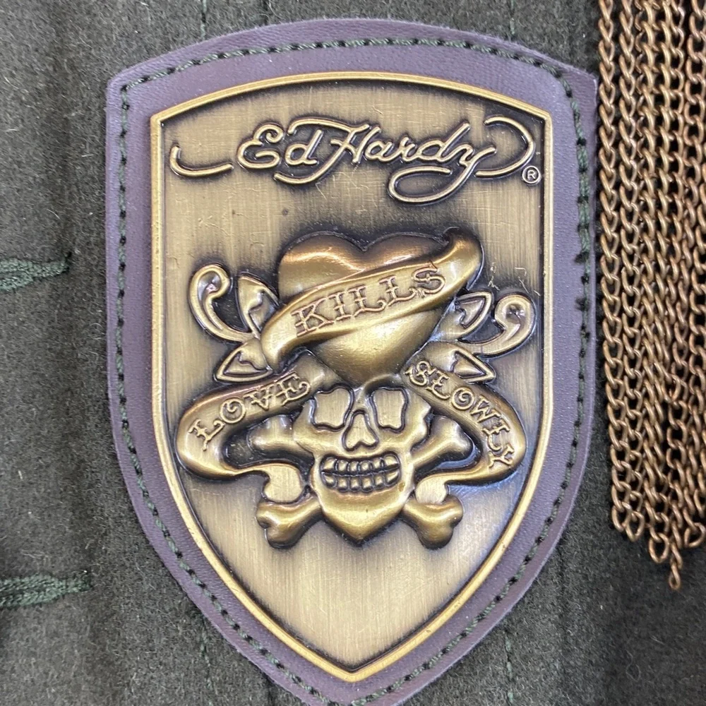 Vtg Ed Hardy military style jacket S Christian Audigier wool blend steampunk Y2K - Picture 3 of 12